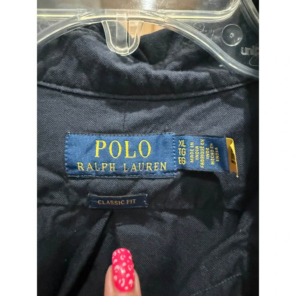 Polo Ralph Lauren Mens XL Classic Fit Navy Blue Cotton Button Down Shirt
